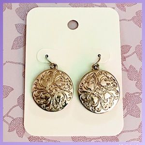 NEW Silver Engraved Round Statement Earrings